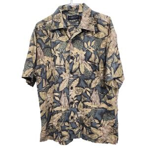 Cactus Black Label Mens Hawaiian Shirt Size Medium Floral Button Up Short Sleeve
